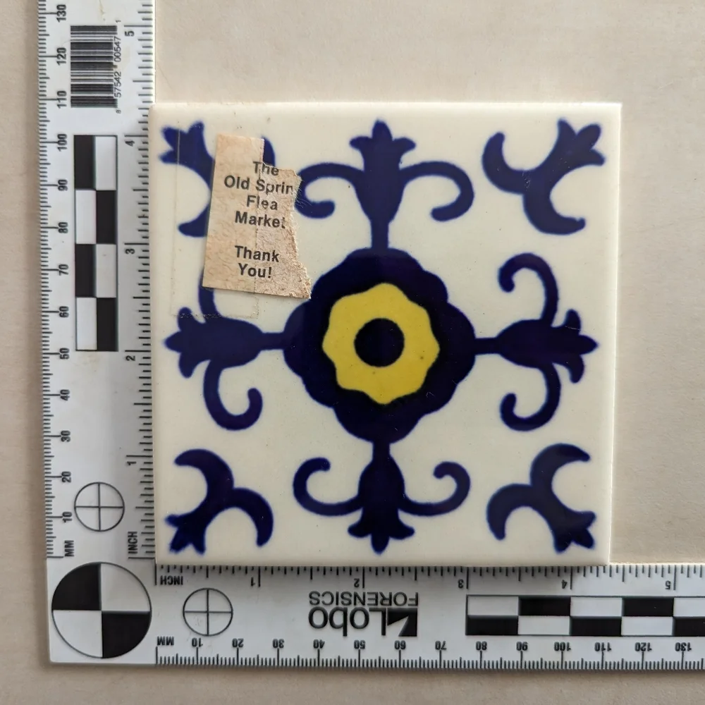 2 Mexican Dal-Tile Clay Tile Folk Art 4 x 4 Blue & Yellow